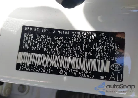 2019 Toyota Corolla Se из США, поврежденный, VIN 2T1BURHE6KC204618